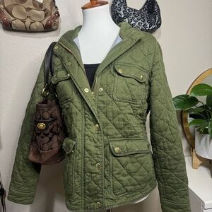 J. Crew Quilted Downtown Field Jacket Women’s mediumGreen Pockets Full Zip Solid